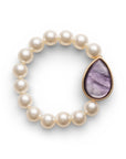 Bracciale elastico in acrilico con sfere perlate e goccia viola - Mya Accessories