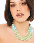 Collana girocollo multi filo di pietre in vetro multi verde - Mya Accessories