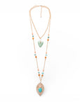 Collana lunga con catena sottile a due fili, pendente a foglia - Mya Accessories