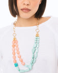 Collana lunga a due fili con pietre in acrilico verde acqua e rosa - Mya Accessories