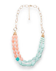 Collana lunga a due fili con pietre in acrilico verde acqua e rosa - Mya Accessories