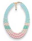 Collana girocollo a tre fili con sfere in acrilico tono verde e rosa - Mya Accessories