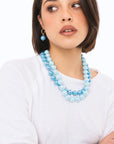 Collana girocollo con due fili di sfere in acrilico lucide tono blu - Mya Accessories