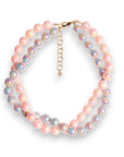 Collana girocollo con due fili di sfere in acrilico lucide rosa e grigio - Mya Accessories