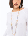 Collana lunga a catena con pietre rettangolari in acrilico lilla - Mya Accessories