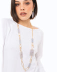 Collana lunga a catena con pietre rettangolari in acrilico lilla - Mya Accessories