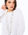Collana lunga a due linee in catena con sfere in acrilico lucide multi blu - Mya Accessories