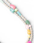 Collana lunga a due linee di perle in acrilico con inserti in vetro multicolore - Mya Accessories