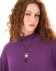 Collana a due fili con pietre in vetro e pendente quadrato con cuore sacro fucsia - Mya Accessories