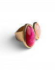 Anello regolabile a fascia in metallo con due pietre in resina multi rosa - Mya Accessories