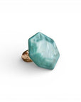 Anello elastico in metallo con pietra esagonale in acrilico marmorizzata blu - Mya Accessories