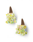 Orecchini con placchetta in metallo e fiorellini pendenti tono verde - Mya Accessories