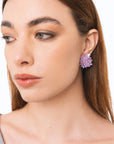 Orecchini a base circolare con fiorellini viola - Mya Accessories