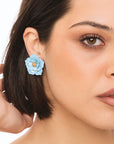 Orecchini a clip in metallo con design a rosa celeste - Mya Accessories