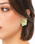 Orecchini a clip in metallo con design a rosa verde - Mya Accessories
