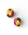 Orecchini a clip ovali smaltati con fiori gialli e fucsia - Mya Accessories