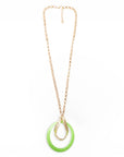 Collana lunga a catena antichizzata con pendente circolare verde - Mya Accessories