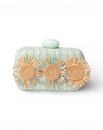 Borsa clutch verde acqua con tre fiori a rilievo - Mya Accessories