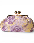 Borsa clutch morbida con motivo floreale viola ed oro - Mya Accessories