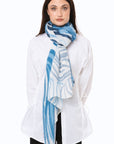 Sciarpa in cotone bianca con stampa tono blu - Mya Accessories