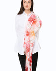 Sciarpa in cotone bianca con stampa floreale tono rosso - Mya Accessories