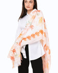 Sciarpa in cotone bianca con stampa floreale tono arancio - Mya Accessories