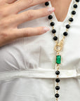 Collana lunga con sfere nere con pietra in vetro verde - Mya Accessories