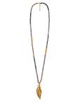 Collana lunga con microcristalli viola con pendente a foglia - Mya Accessories