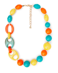 Collana girocollo in acrilico, con sfere gialle, turchese ed arancio - Mya Accessories