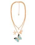 Collana girocollo doppia linea a catena con pendente a farfalla smaltata celeste - Mya Accessories