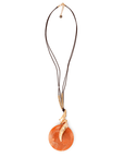 Collana lunga con laccio nero, pendente circolare in resina beige - Mya Accessories
