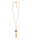 Collana lunga a catena con pendente a fiore in vetro multicolore, con frange - Mya Accessories