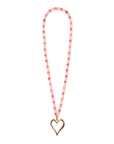 Collana lunga con pietre dure multi rosa e pendente in metallo a forma di cuore - Mya Accessories