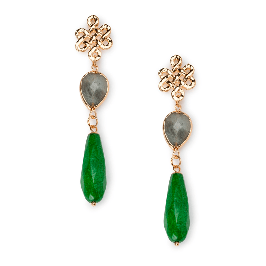 Orecchini A Goccia In Giada Verde Placcata Oro In Stile Art Déco - Italia - Foto 5