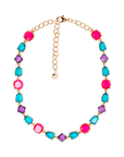 Collana girocollo in metallo con pietre in acrilico trasparenti fucsia, turchese e viola - Mya Accessories