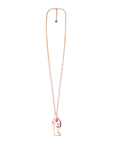 Collana lunga a catena con microcristalli tono rosa pendente a pesce - Mya Accessories