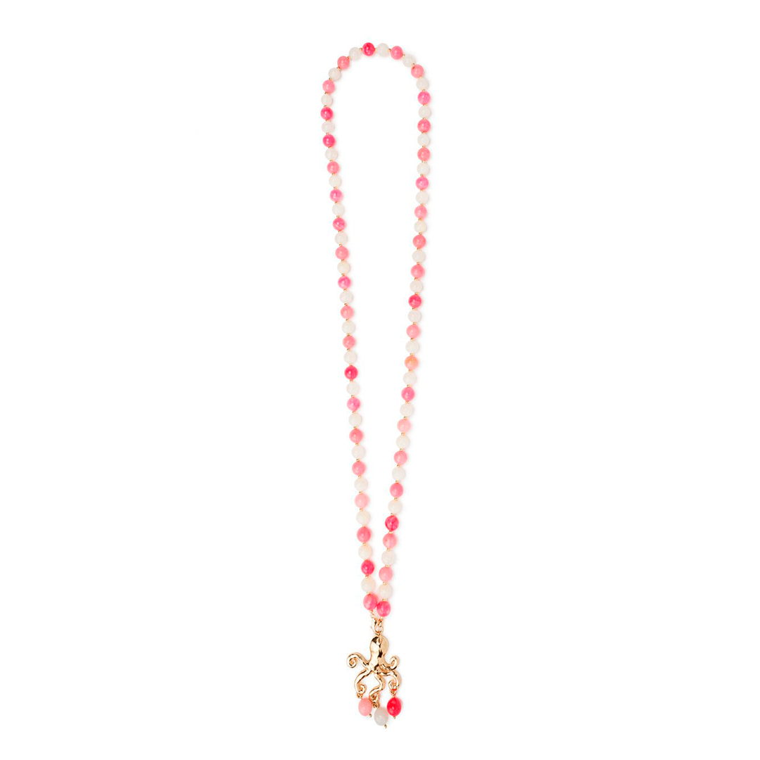 Collana lunga con pietre dure multi rosa, con pendente a forma di polipo in metallo - Mya Accessories