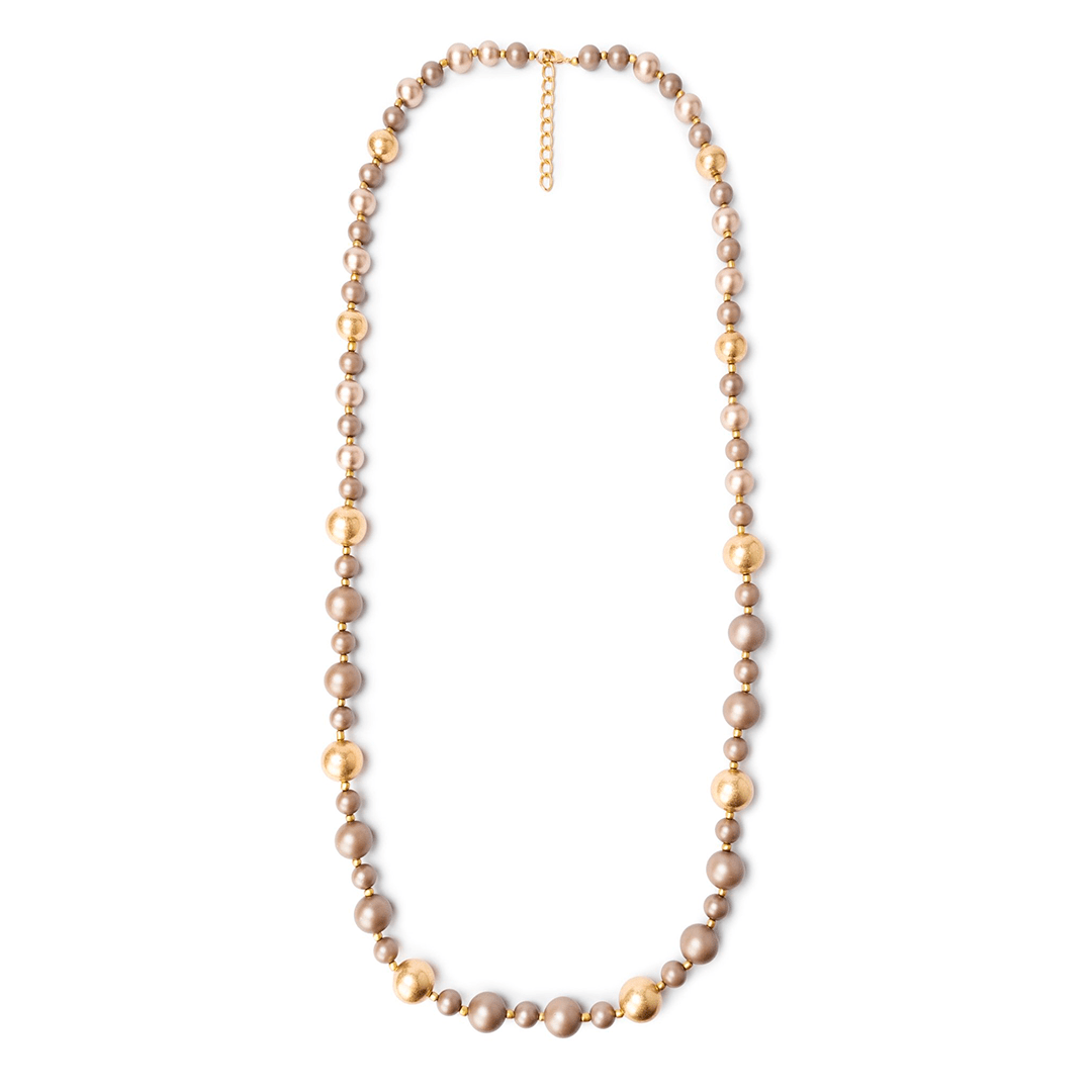 Collana lunga con balls in acrilico di colore beige - Mya Accessories