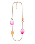 Collana lunga in metallo con inserti circolari in acrilico trasparente fucsia ed arancio - Mya Accessories