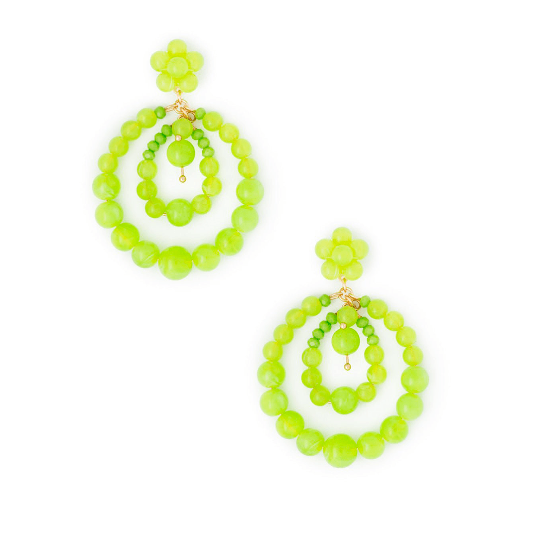 Orecchini a goccia in vetro quadrato verde lime - lunghi 55 mm Orecchini a goccia in vetro quadrato verde lime - lunghi 55 mm