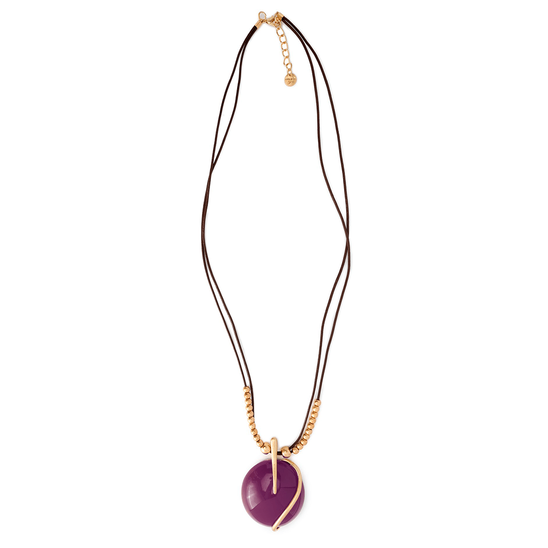Collana Lunga Avalaya In Cotone Con Ciondolo Uccello E Cerchio, Marrone/lilla, 84 Cm - 4
