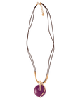 Collana lunga con laccio nero, pendente circolare in resina viola - Mya Accessories