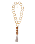 Collana con catena ad anelli con tre pietre in acrilico di colore marrone con ciuffo - Mya Accessories