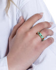 Anello in ottone regolabile smaltato verde acqua con zirconi multicolore - Mya Accessories