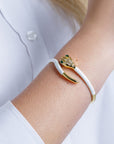 Bracciale in ottone a serpente smaltato bianco con zirconi - Mya Accessories