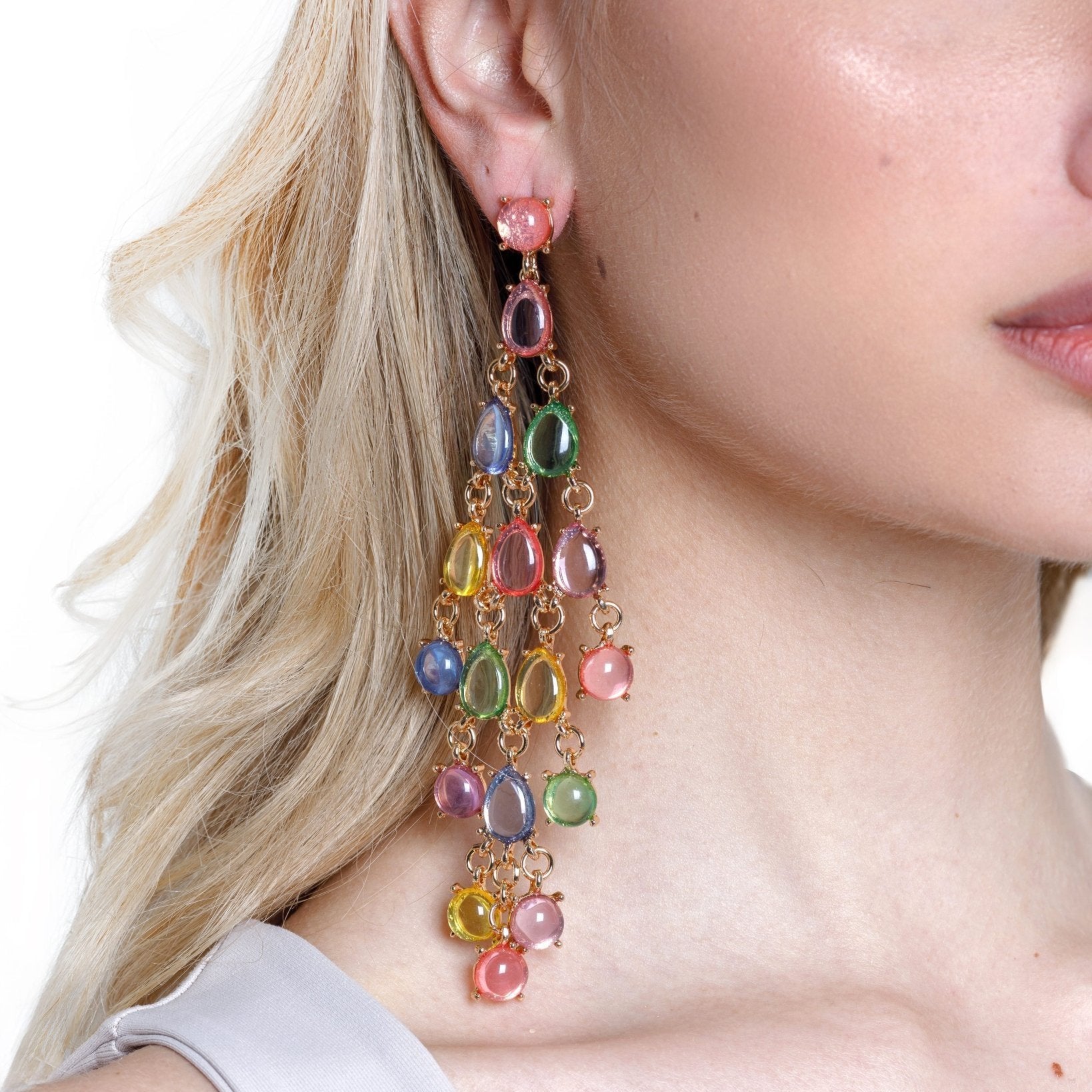 Orecchini Pendenti In Argento Con Perle Di Giada Multicolore 8-10 Mm – Gancio A Uncino – Fatto A Mano PE227