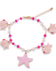 Bracciale con Charm Stella Marina e Pesce Palla in Metallo Oro e Vetro Bianco e Rosa - Mya Accessories