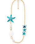 Collana lunga con inserti a forma di stella marina dai toni azzurri - Mya Accessories