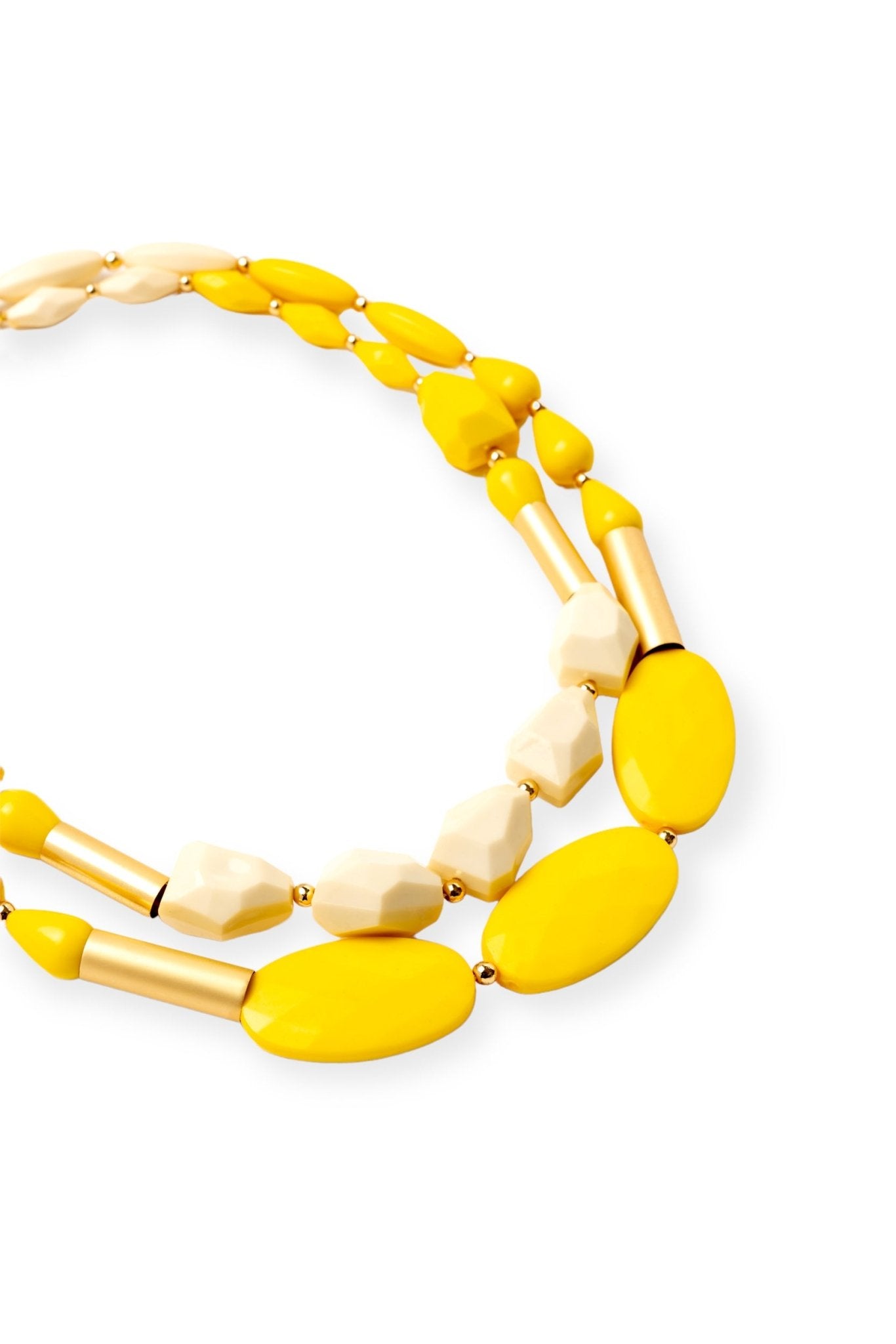 Collana a due fili, con inserti in resina giallo e beige - Mya Accessories