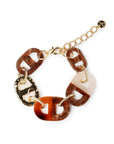 Bracciale in metallo color oro con parti in acrilico marrone ed arancio - Mya Accessories